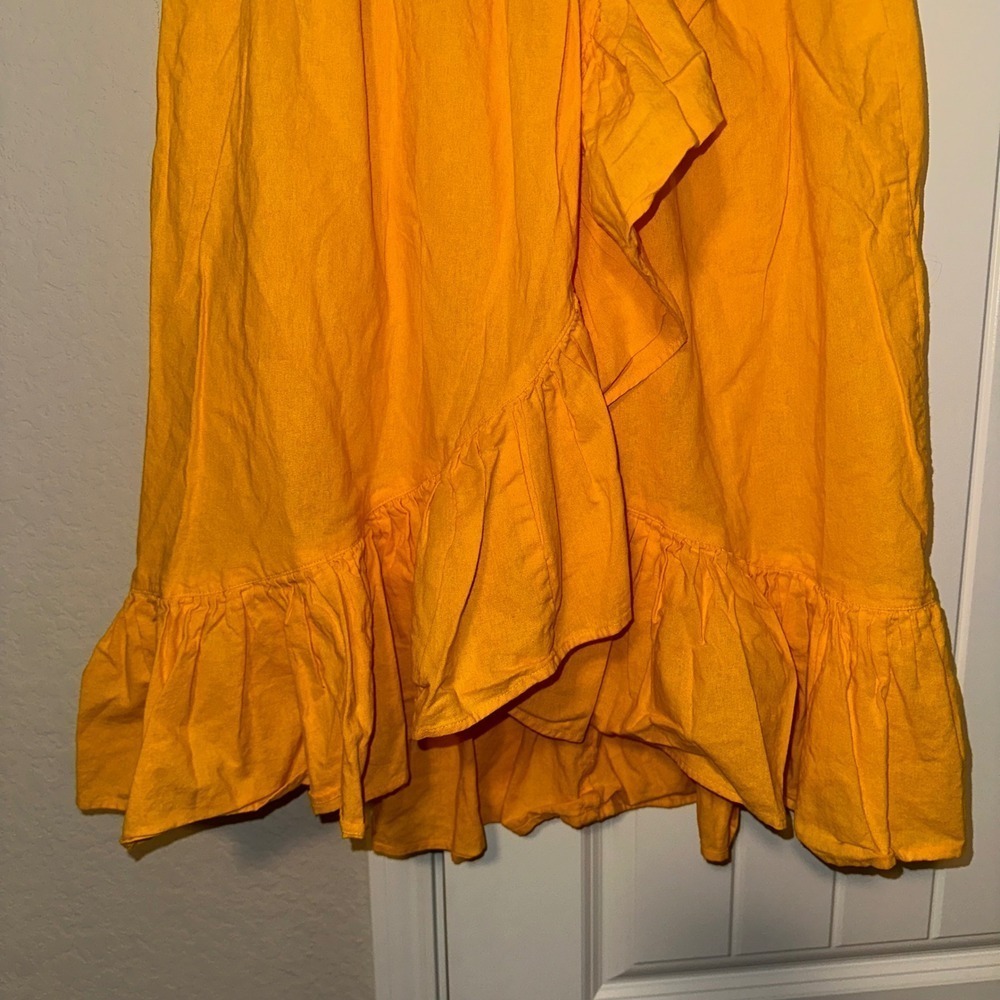 ASOS Ruffled Midi Skirt Golden‎ Yellow Woman's Size 4 Cotton Spring Summer Beach - Picture 7 of 7